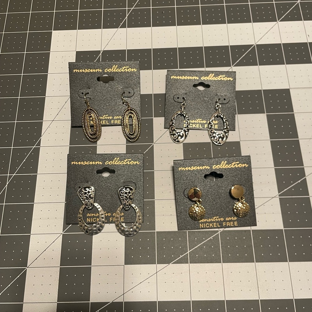 Mixed Metal Earrings Set - 4 Pairs C03 6645